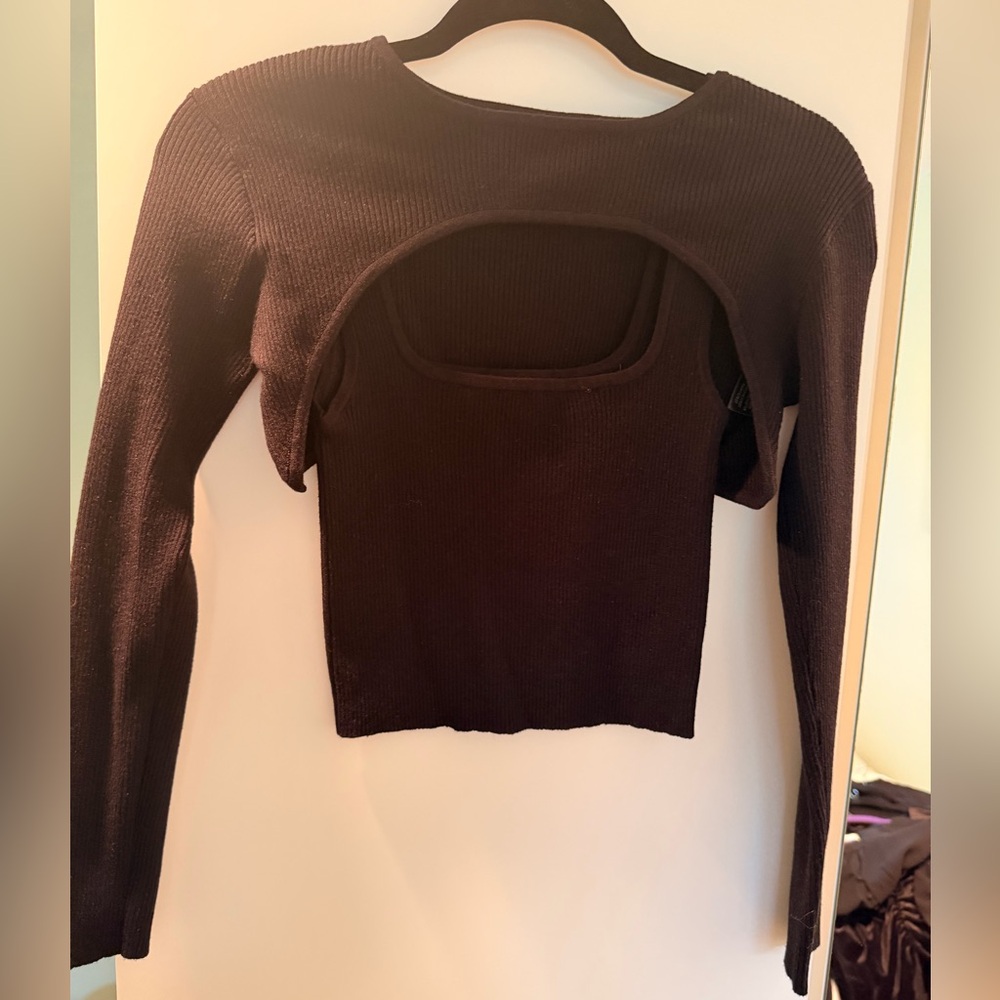 Elegant Black Ribbed Women's Two Piece Top